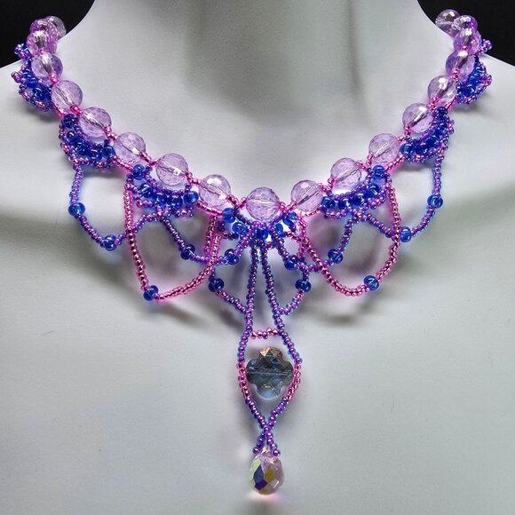 Handmade Jellyfish inspired 925 Sterling Silver Necklace Earring Set Purple/Pink - Picture 2 of 12